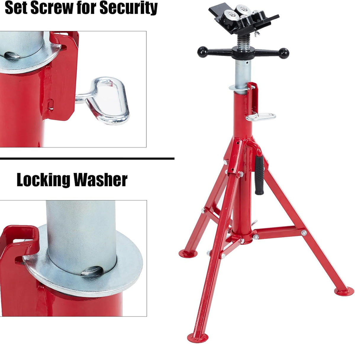 V Head Pipe Jack Stand with 4-Ball Transfer, 28-52 Inch Adjustable Height,1/8"-12" Wide Pipe Capacity, 2500 Lb Load Capacity Heavy Duty Steel Pipe Stand for Welding