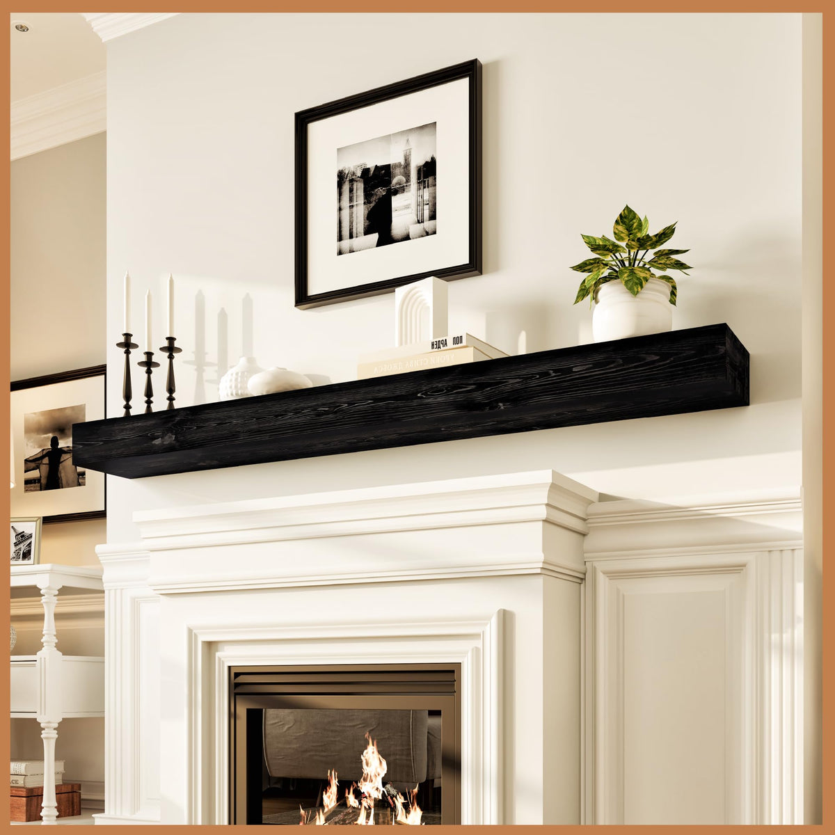 Avana Fireplace Mantel - Wall-Mounted Mantles for Over Fireplace - Farmhouse Fireplace Mantle Shelves - Handcrafted Wood Fireplace Mantels - Floating Mantel 72 Inches X 8 X 5 - Rustic Natural
