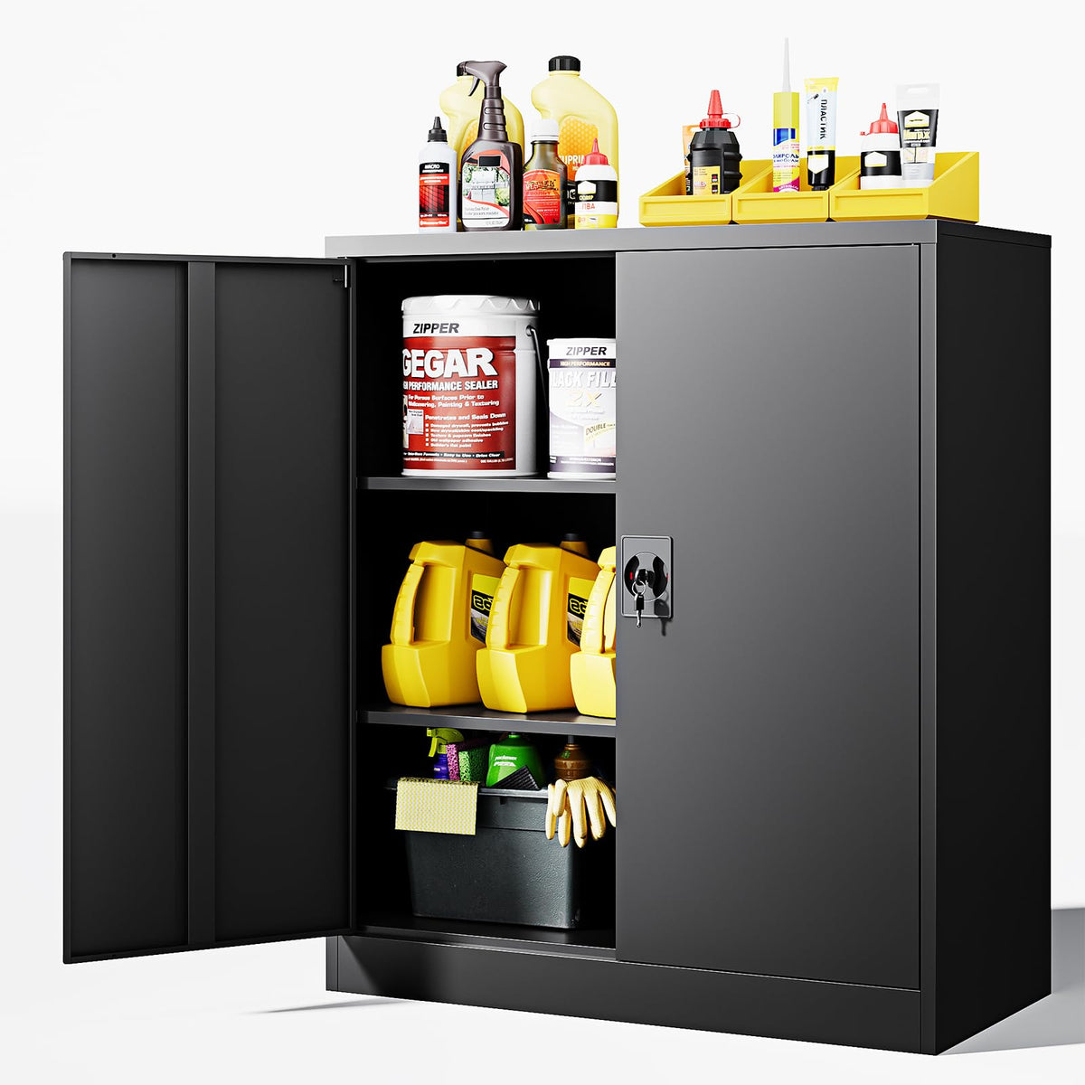 Letaya Black Storage Cabinet with Adjustable Shelves-Metal Home Kitchen Pantry Cabinets with Doors,Organization Locker for Cupboard/Bedroom/Dining/Living/Bathroom/Office/Garage Room