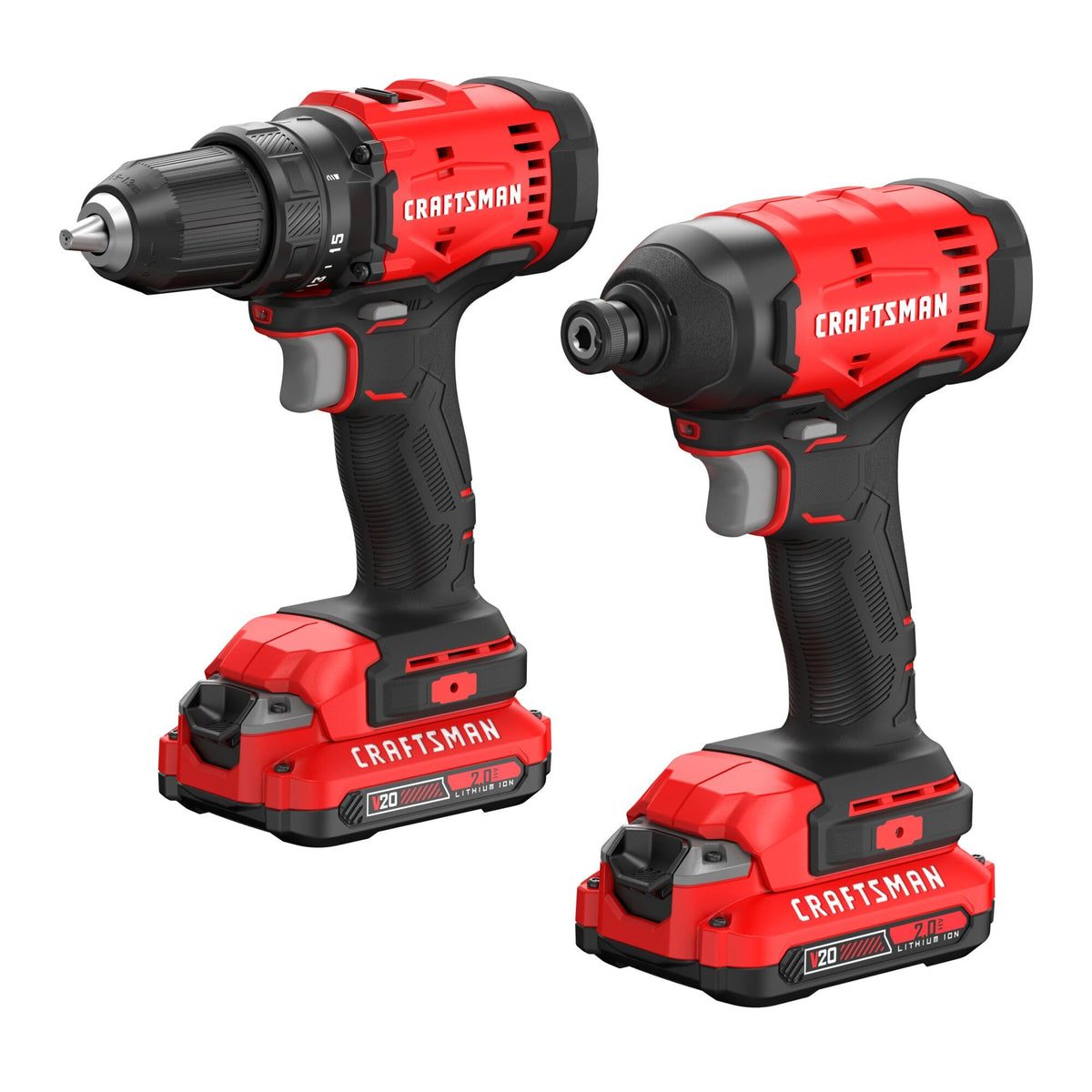 CRAFTSMAN V20 MAX Cordless Drill Driver and Impact Driver Set, Power Tool Set with 2 Batteries and Charger, LED Work Light, 2 Bits, Bag (CMCK200C2)