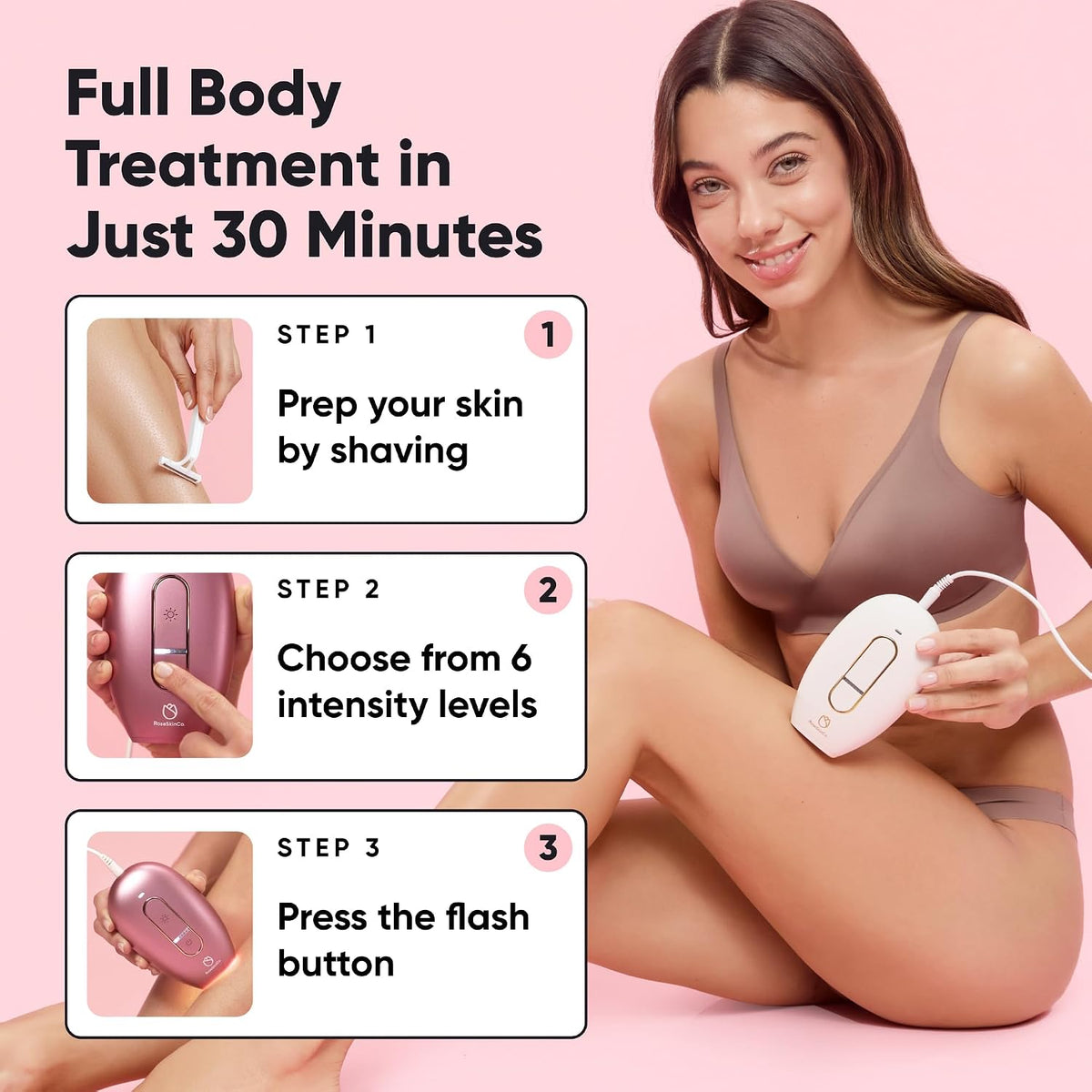 RoseSkinCo Lumi IPL Laser Hair Removal Device, At Home Permanent Hair Reduction on Face, Bikini, Legs, Arms, Underarms, Safe & Gentle Intense Pulsed Light Handheld Device, White/Gold