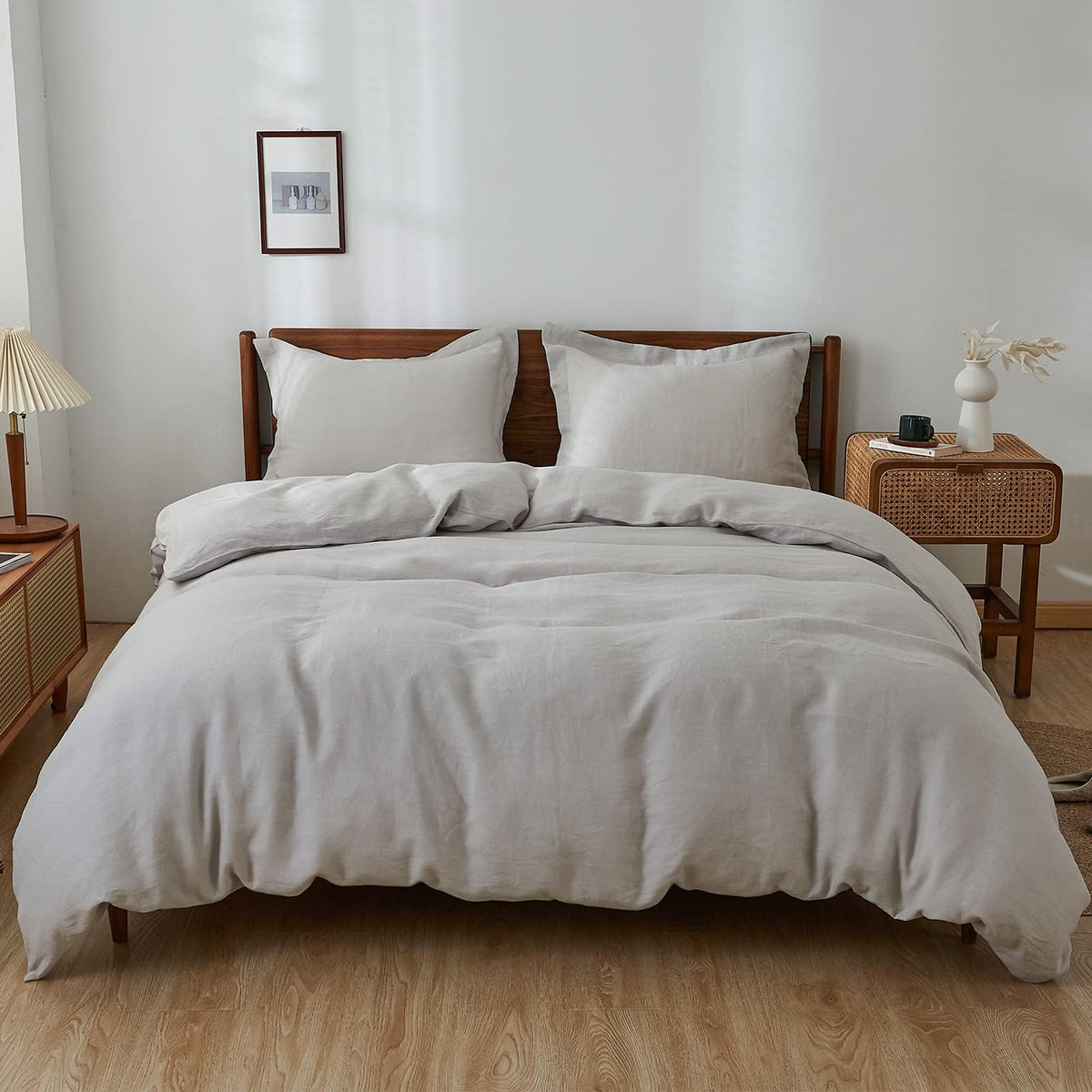 Simple&Opulence 100% Linen Duvet Cover Set, 3 PCS Natural French Flax Linen Duvet Cover King Size, Breathable Soft Comfy Linen Bedding Comforter Cover with 2 Pillowcases(Linen, 104"x92")