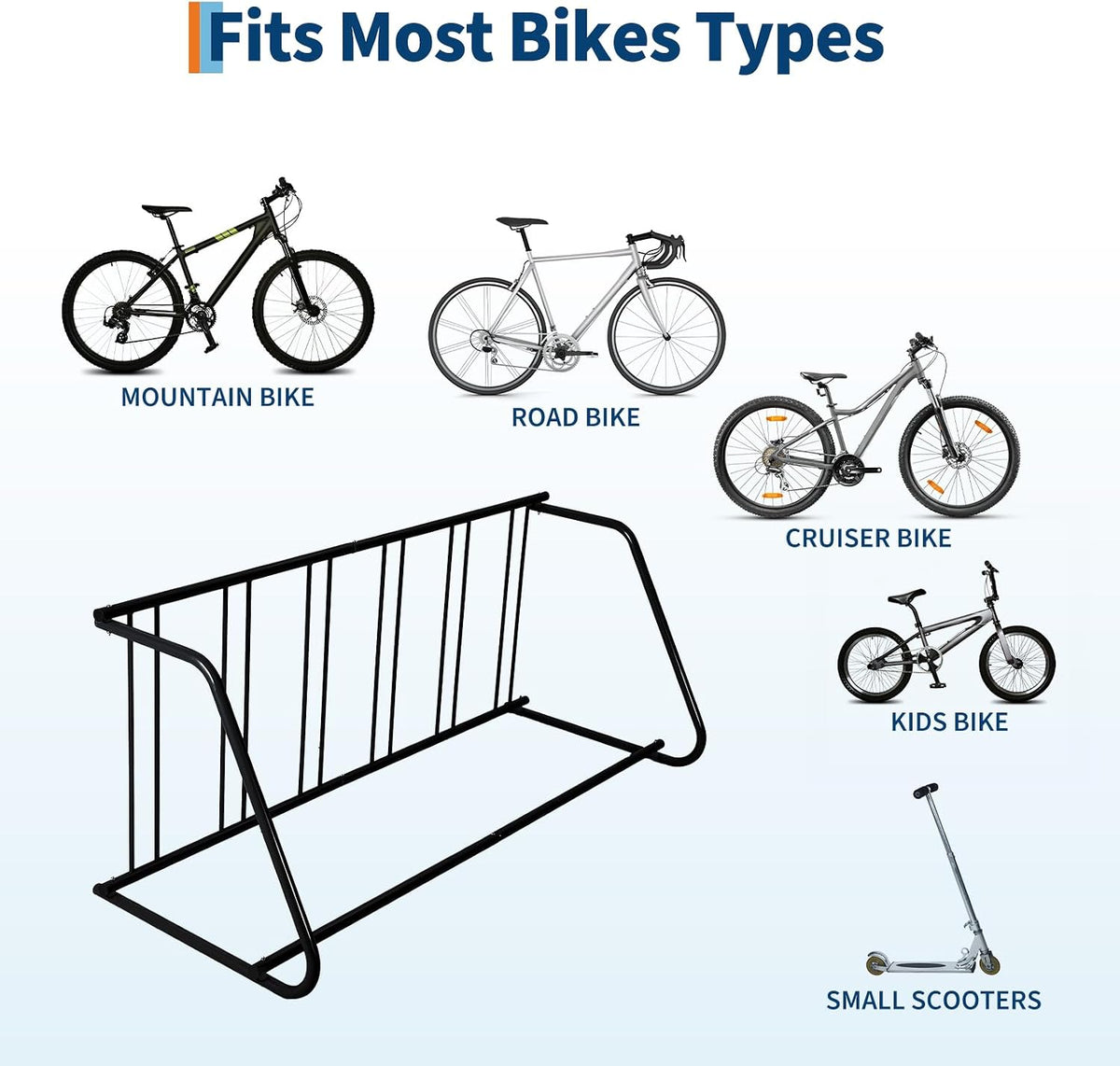Heavy Duty 12-Bike Floor Rack – Single-Sided Freestanding Metal Stand – 147" Grid Design – for Garage, Indoor, Outdoor Cycle Parking – Easy Assembly – Bike Holder for Events
