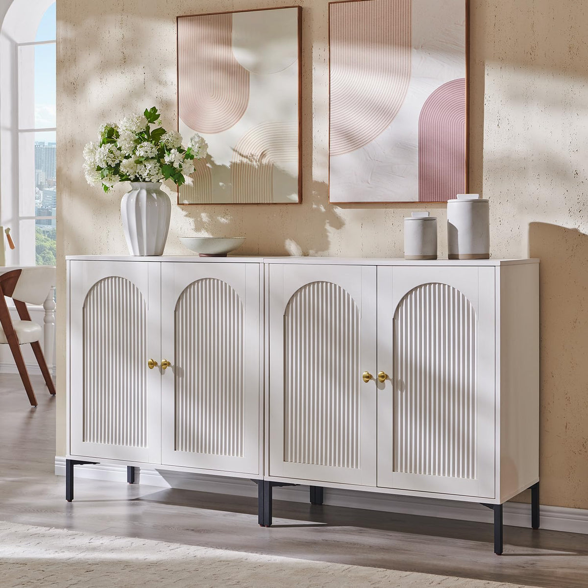 IFGET 61.75" W Modern Arched Sideboard Buffet Cabinet with Storage, Natural