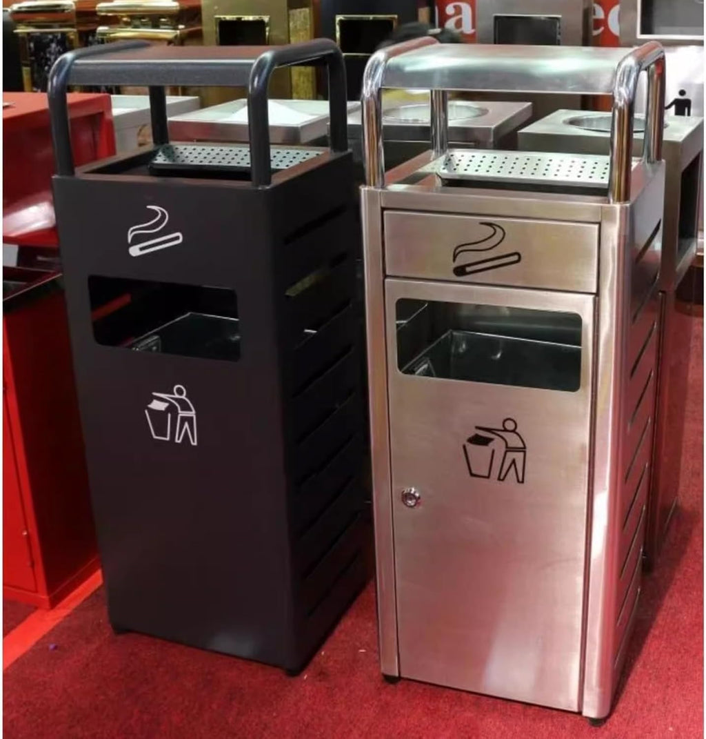 Practical Garbage Can Thickened Outdoor Ashtray Trash Can Vertical Ashtray Brushed Process Stainless Steel Cigarette Butt Column Ashtray Trash Bin Reliable