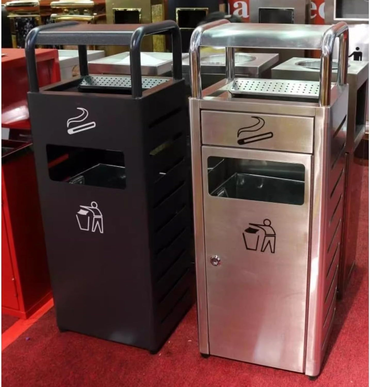 Practical Garbage Can Thickened Outdoor Ashtray Trash Can Vertical Ashtray Brushed Process Stainless Steel Cigarette Butt Column Ashtray Trash Bin Reliable