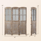 GIANTEX 3 Panel Folding Room Divider with Mesh Window, Distressed Brown