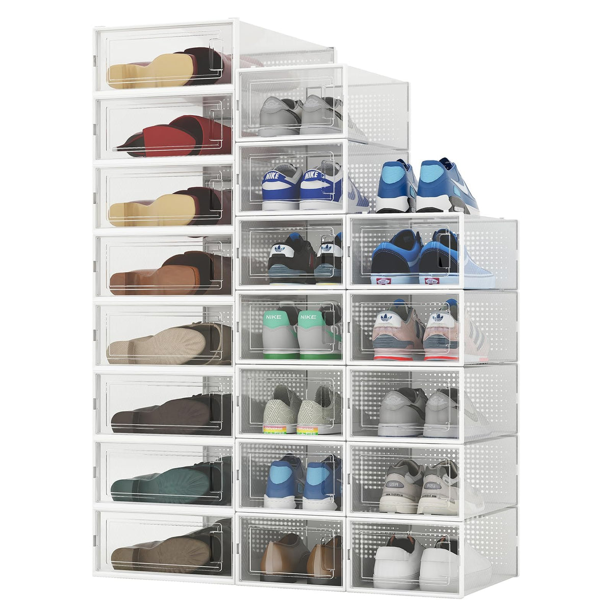 8-Piece Boot and Shoe Storage Box, Stackable Clear Plastic Shoe Box, Space-Saving Shoe Organizer for Boots, Sneakers, and High Heels, Clear