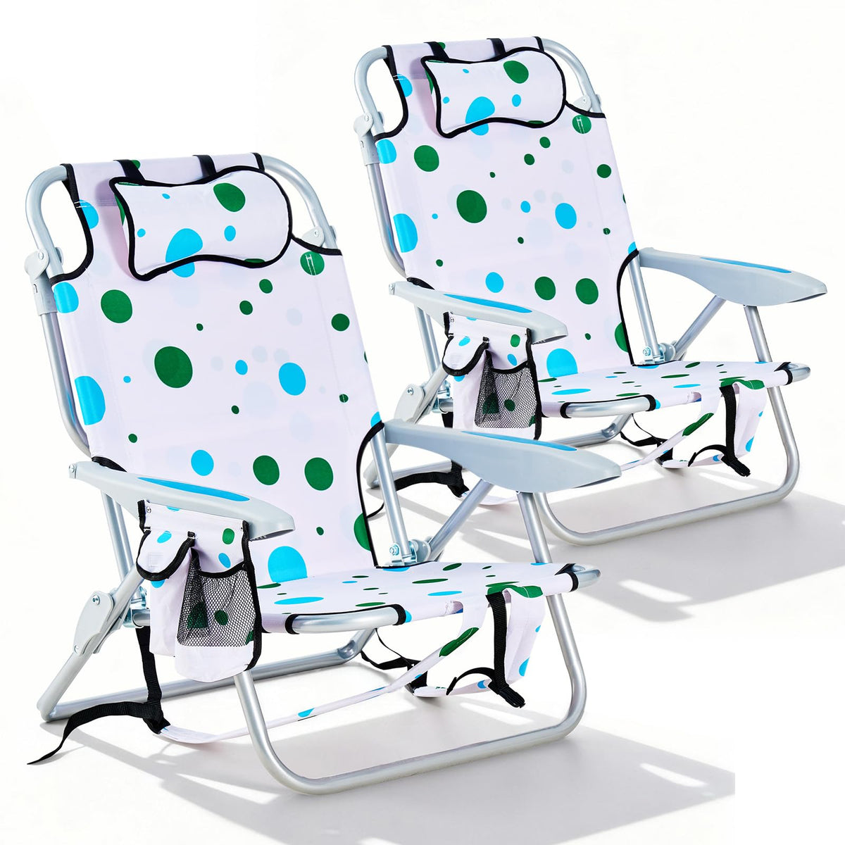 2 Pack Lightweight Portable Camping Beach Chair for Adults, Outdoor Lay Flat Folding Beach Chairs with 5 Positions, Backpack Beach Chair with Towel Bar, Zipper Pouch, Cup Holder, NEW Striped