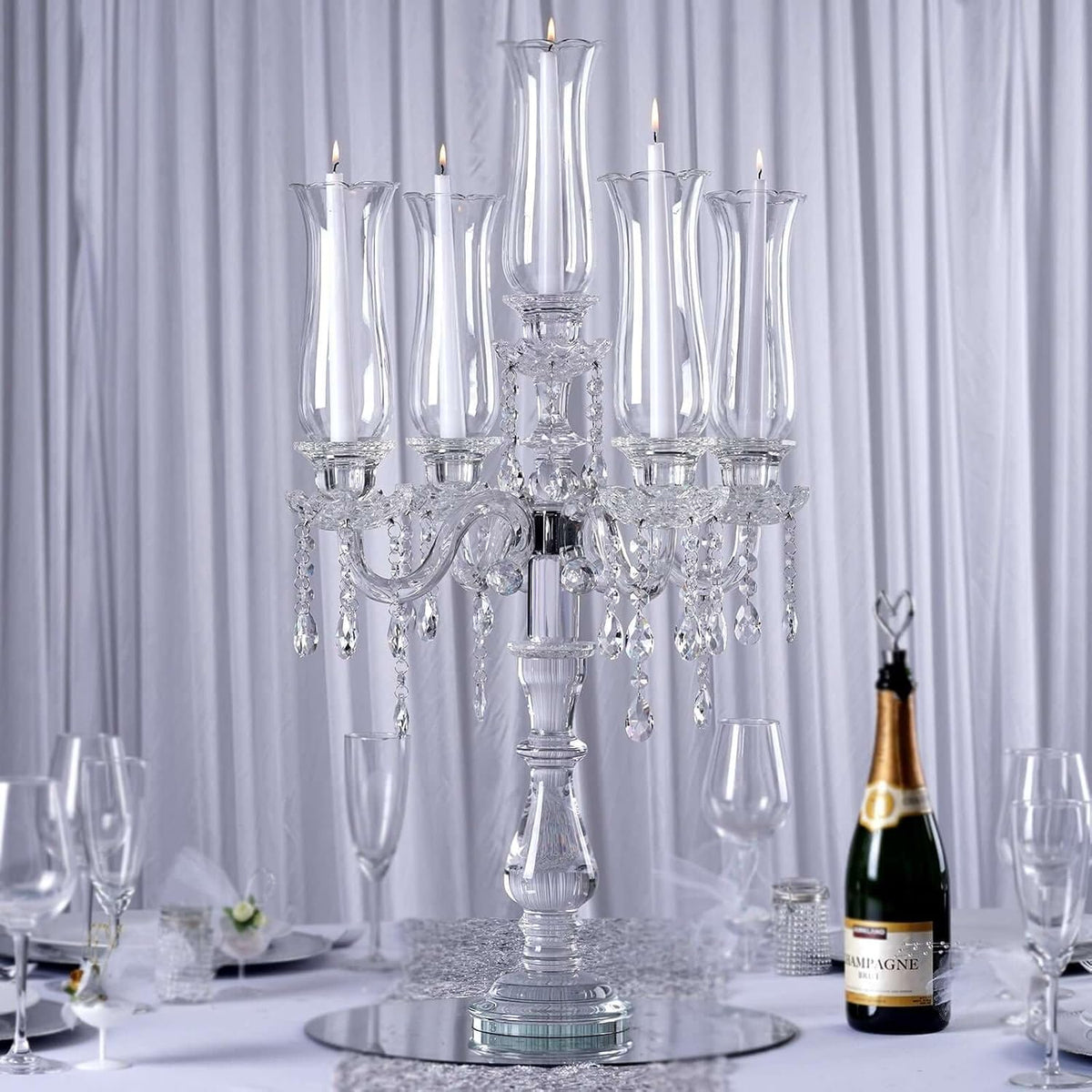 Efavormart 32" Tall 5 Arm Premium Hurricane Taper Crystal Glass Candle Holder Candle Holder Wedding Centerpiece