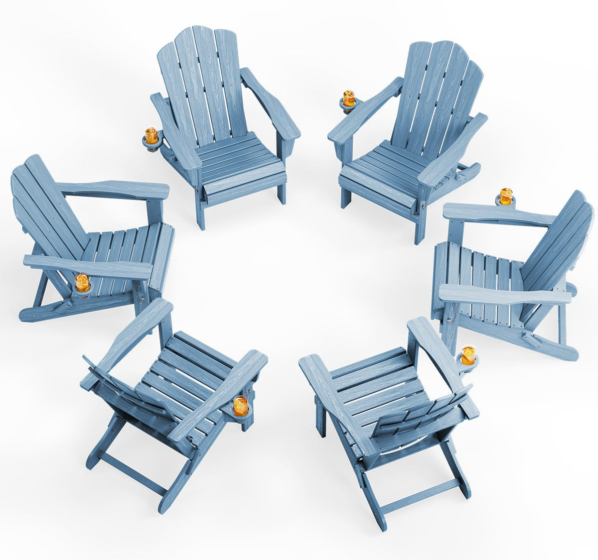KINGYES Folding Adirondack Chair Set of 4 with Cup Holder, Navy