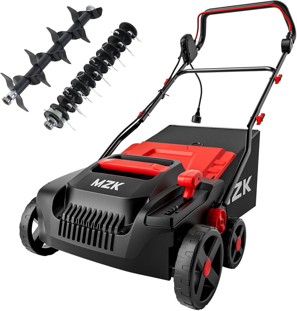 MZK Lawn Dethatcher Electric Scarifier with Bag,15In(RED)