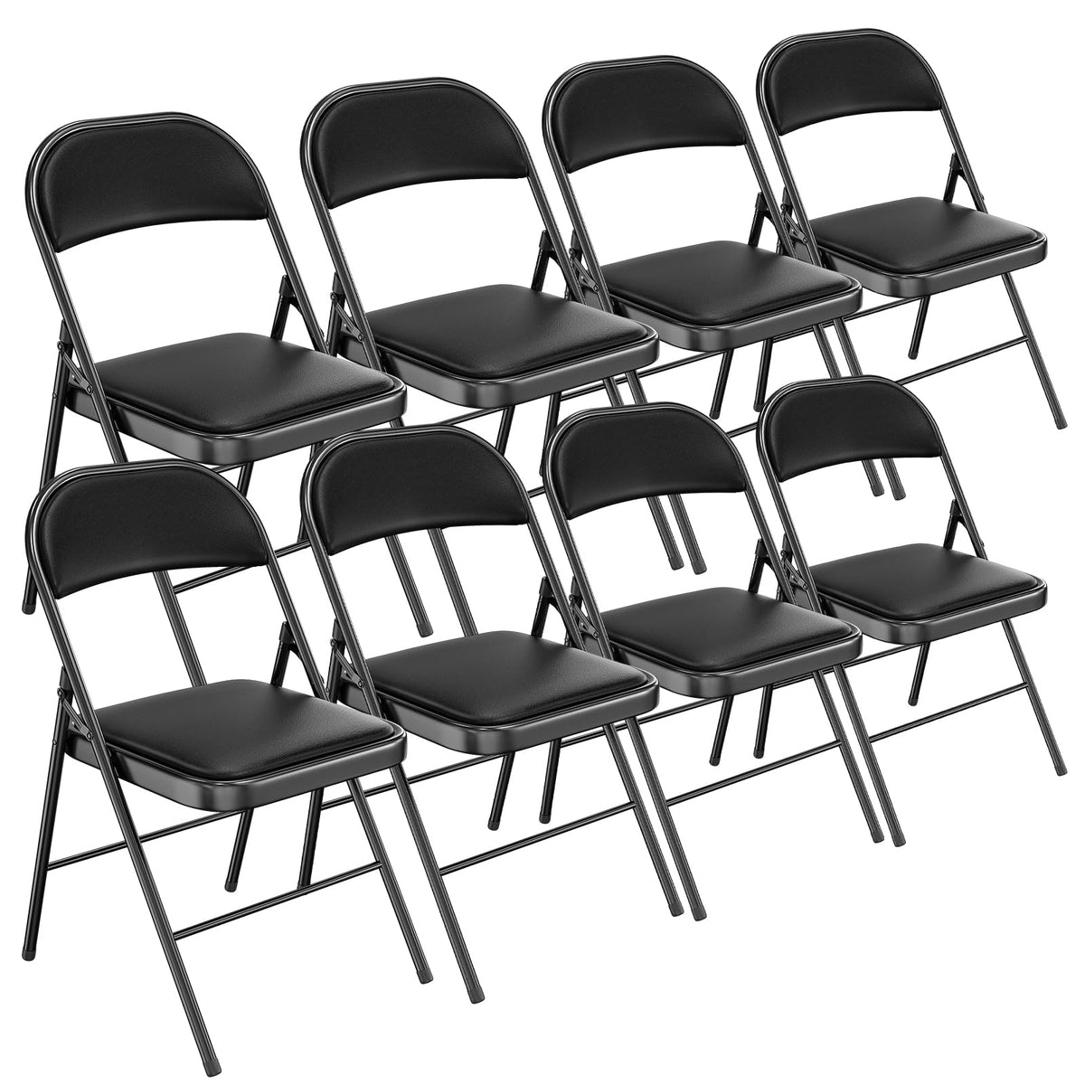 Bonnlo Folding Chair with Comfortable Padded Cushion and Back, Portable Folding Chairs for Outside, Office Events, Weddings, Pu Leather, 6 Black