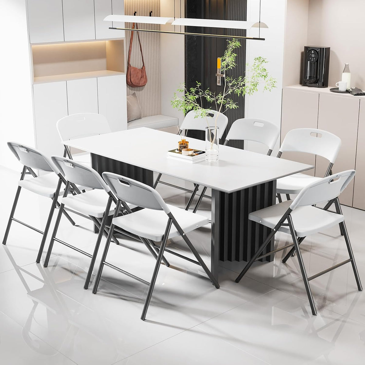 VINGLI Folding Chairs, Plastic Foldable Chair, Capacity up to 350 lbs, Portable Seating for Indoor Outdoor Events Parties Camping Work School Commercail (12, White)