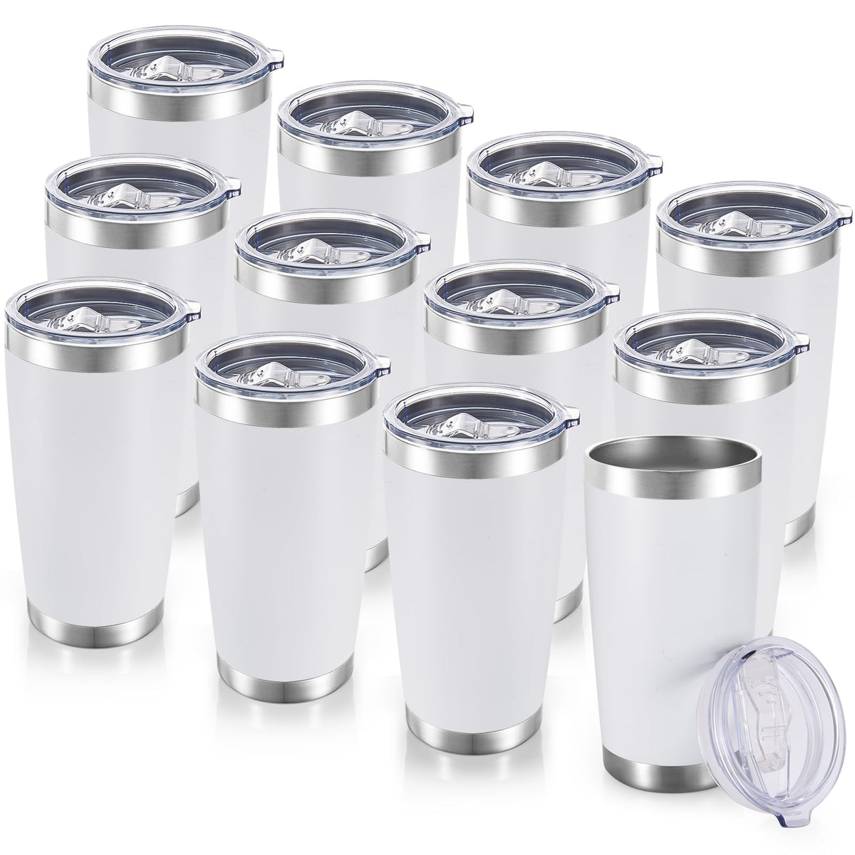20 oz Tumblers Bulk Stainless Steel Tumbler with Lid, 12 Pack