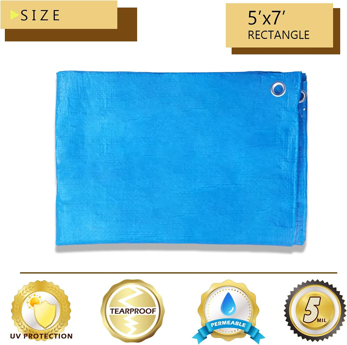 Coarbor 5' x 7' Waterproof Tarp Heavy Duty 5 Mil Multi Purpose Thick Poly Tarp Cover for Camping Patio Boat Roof Pool Tent RV Car, Blue