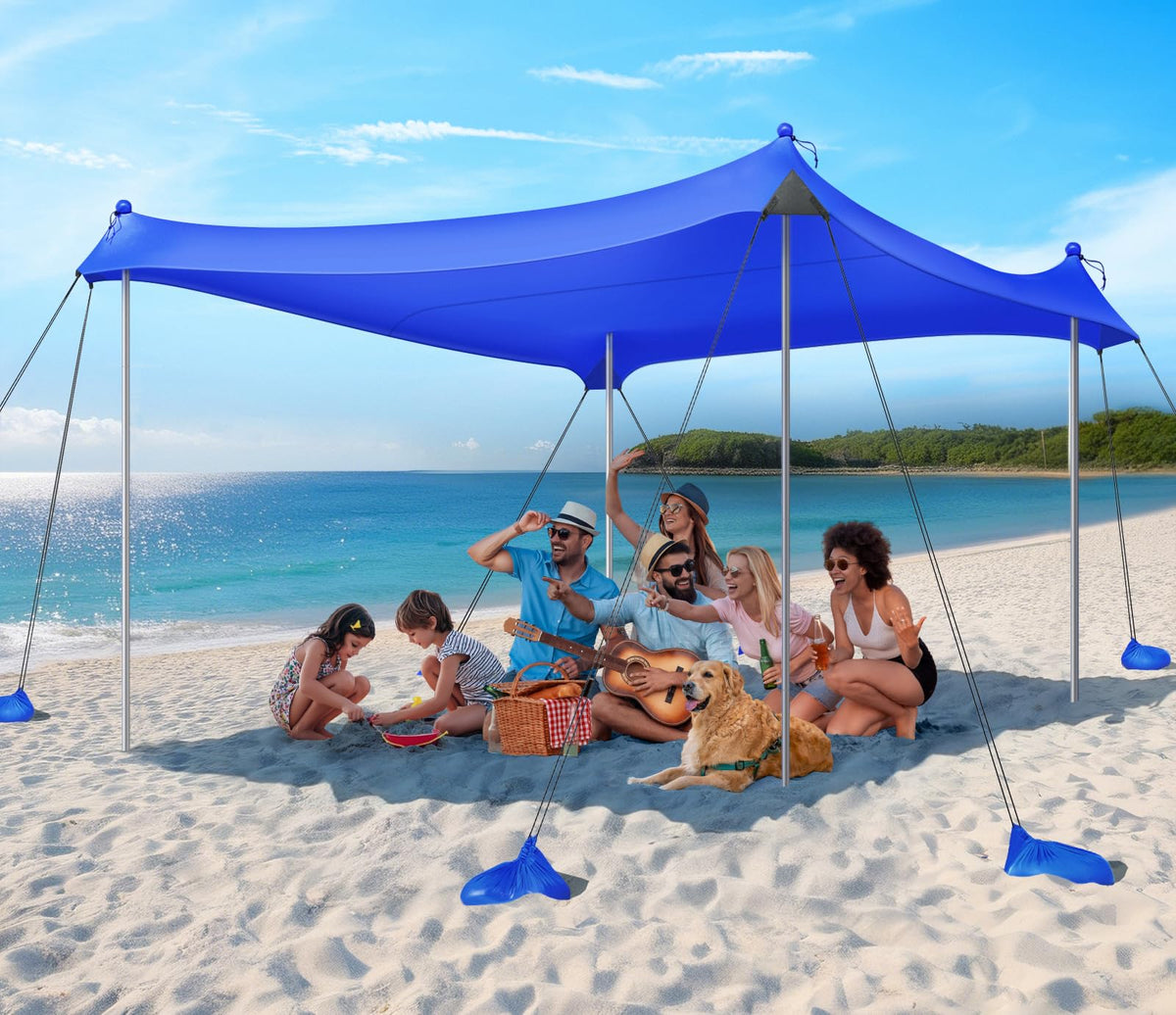 Rhino Valley 10 x 10 FT Beach Tent UPF50+ with 8 Sandbags 4 Poles, Sky Blue