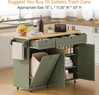 ONBRILL 60" Kitchen Island with Trash Can Storage, Rolling Island Table