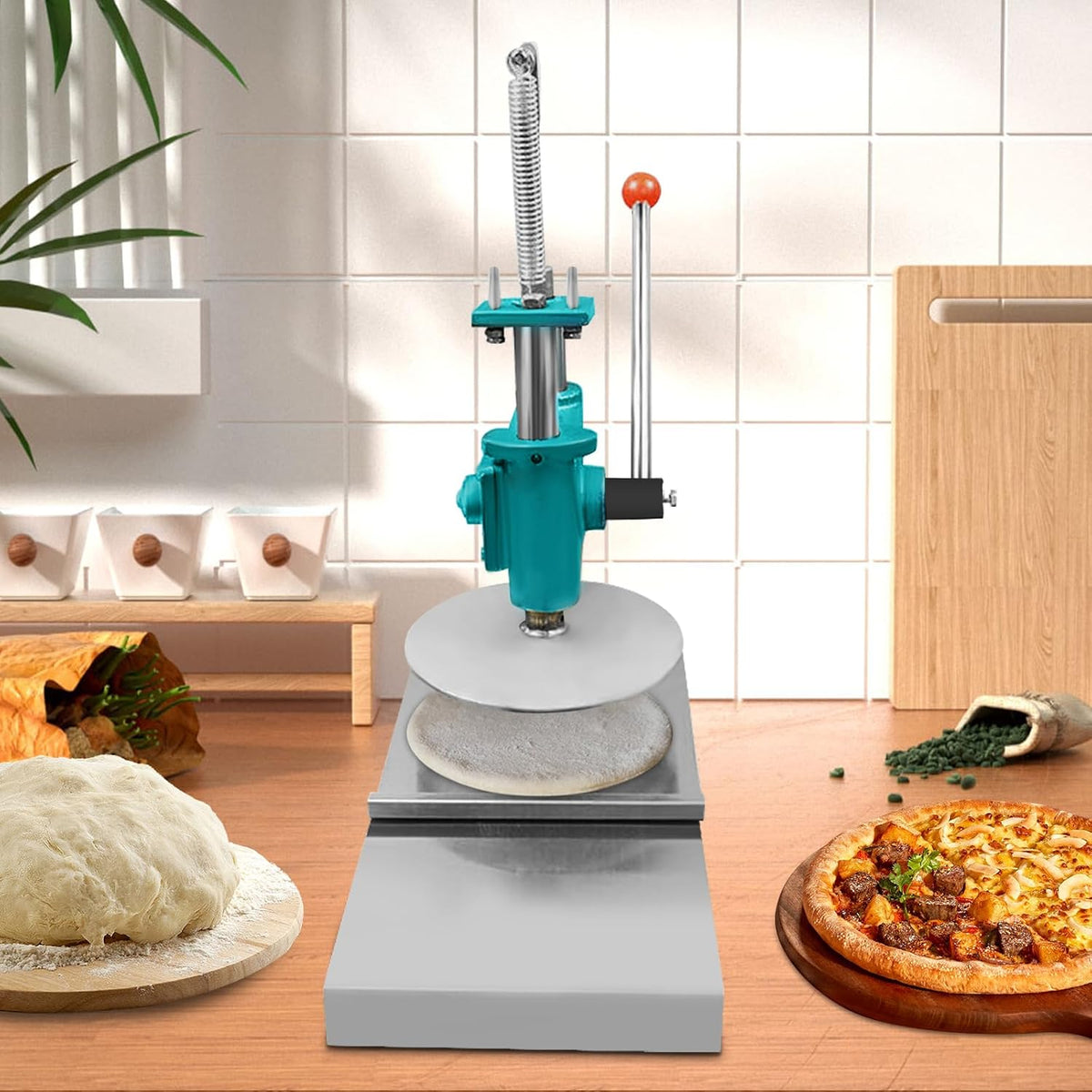 Manual Pizza Dough Press Machine Household Pizza Pastry Stainless Steel Pizza Presser Pasta Makers Commercial Chapati Sheet Pizza Crust Press Plate Pizza Forming Machine (9.5 in)