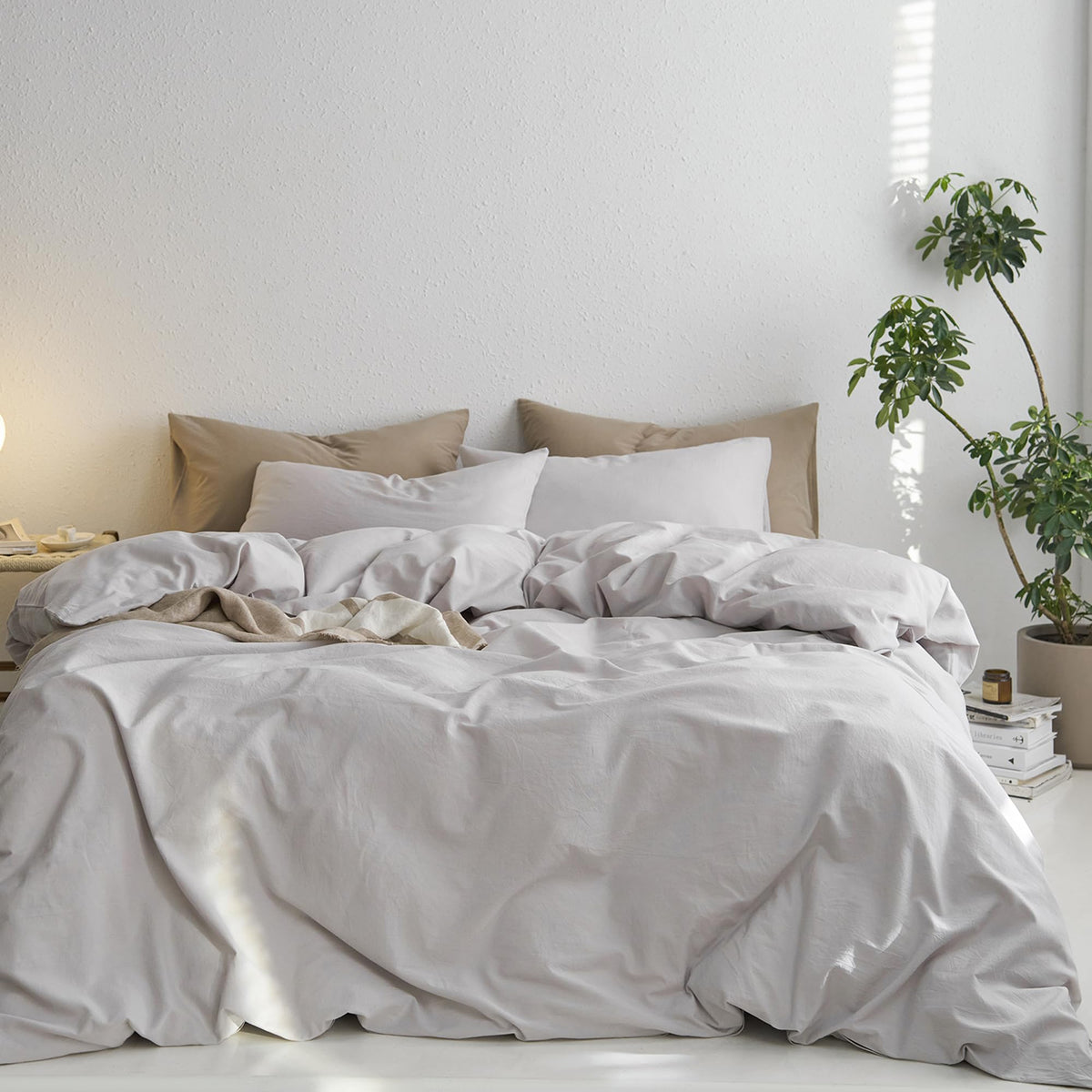MooMee Upgraded Softer Duvet Cover Set 100% Washed Cotton Twill King