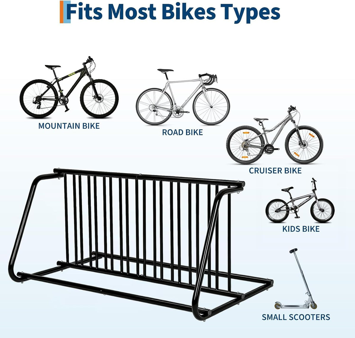 Floor Bike Rack, Double-Side Parking Stand for 10 Bicycles, 60" Length, Heavy Duty Metal Floor Bike Stand for Garages, Streets, Yards and Bike Events