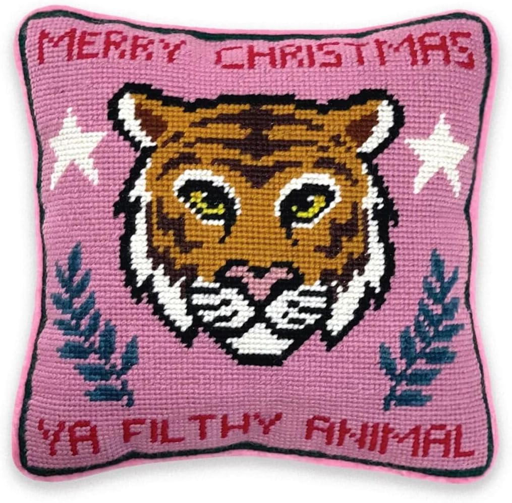 FURBISH Needlepoint Decorative Throw Pillow - Boo - 11"x11" - Small Embroidered Halloween Pillow for Living Room, Couch, Sofa, Chair & Bed - Eclectic Halloween Decor