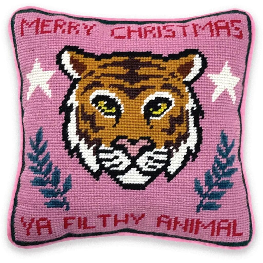 FURBISH Needlepoint Decorative Throw Pillow - Boo - 11"x11" - Small Embroidered Halloween Pillow for Living Room, Couch, Sofa, Chair & Bed - Eclectic Halloween Decor