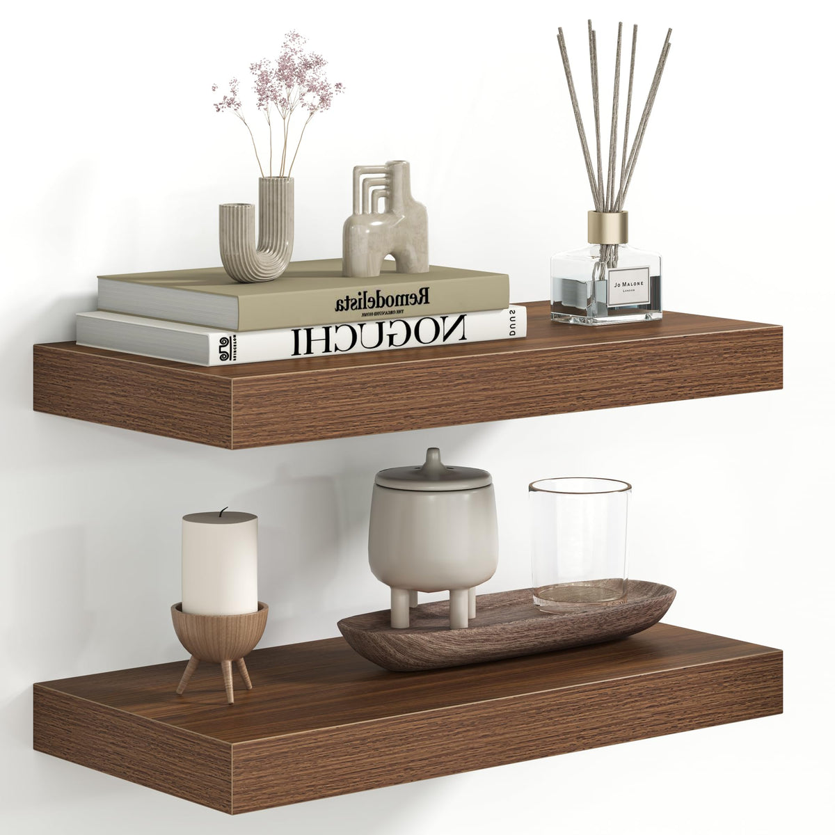 Fun Memories Floating Shelves - 2 Pack 12 Inch Rustic Wooden Wall Shelves - Extra Deeper & Thicker Wall Mounted Storage Shelf for Living Room, Kitchen, Farmhouse - 36" W x 12" D x 1.8" H - Brown