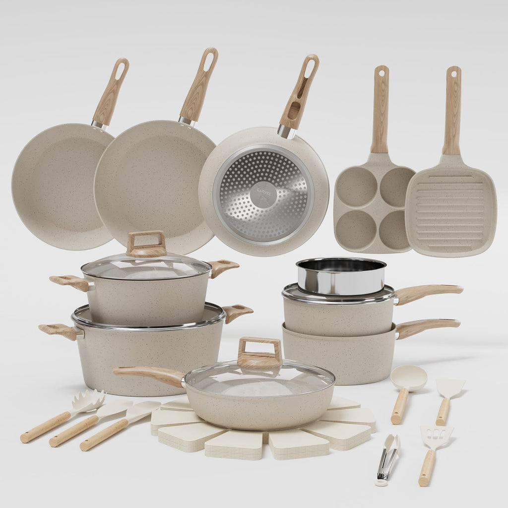 Garvee 21 Piece Non-Stick Pots and Pans Set Ceramic Cookware