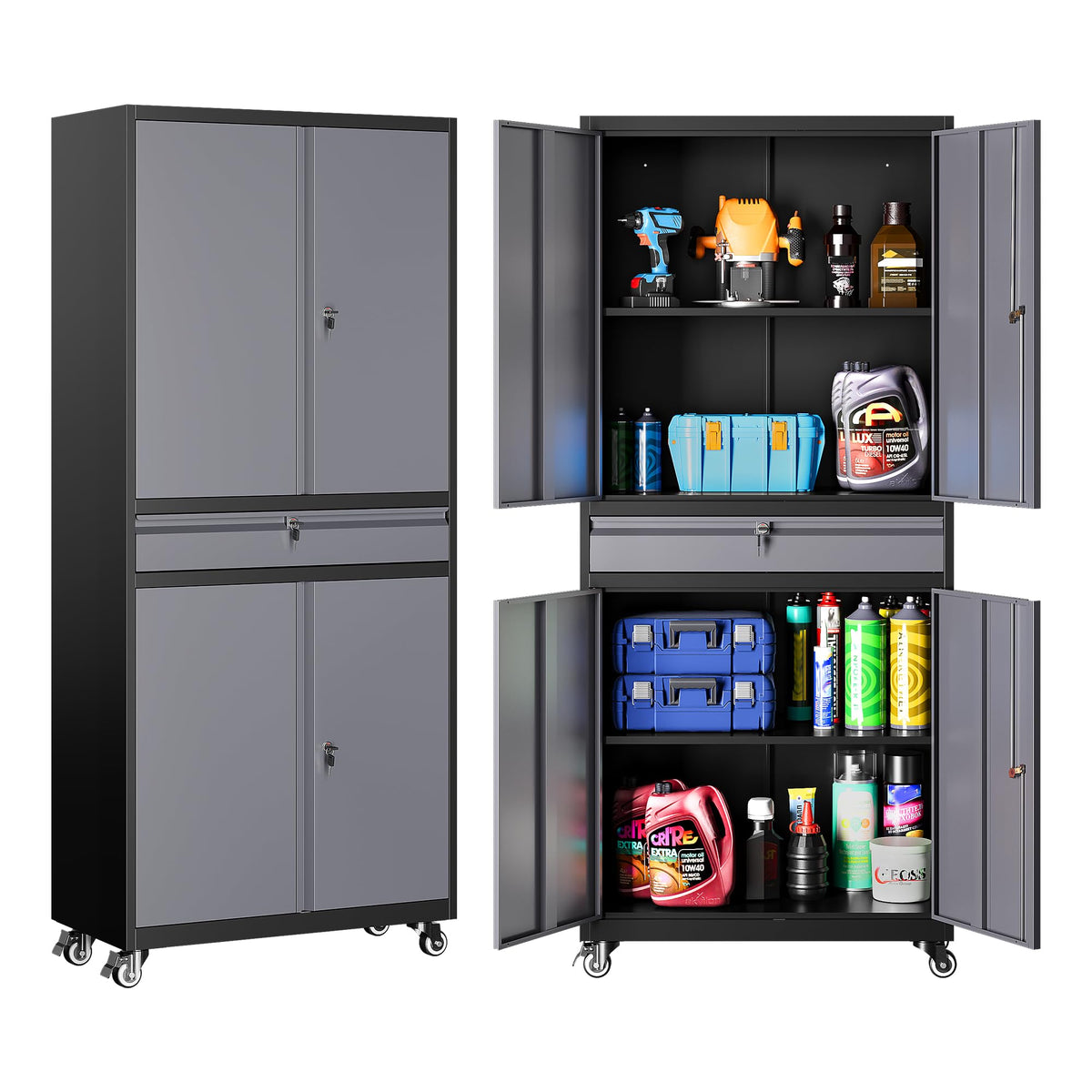 SISESOL Small Metal Storage Cabinet with Doors and Shelves,36 inch Black Locking Garage Cabinet,Lockable Short Steel Cabinets for Home,Office,Shop,Garage