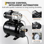 1HP Stainless Steel Water Transfer Pump with Well Pressure Tank – Shallow Well Pump & Irrigation Pump Combo, 130ft Max Lift, 20ft Suction Lift, Automatic Pressure Switch for Farm Use