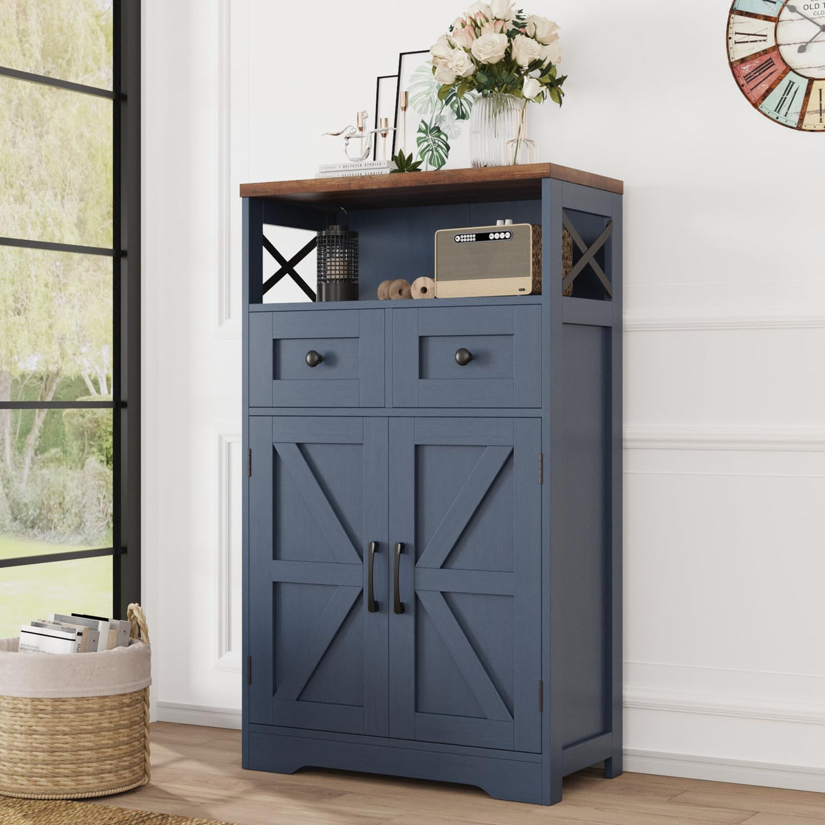 Farmhouse Storage Cabinet with Drawers, Small Kitchen Pantry Cabinet, White