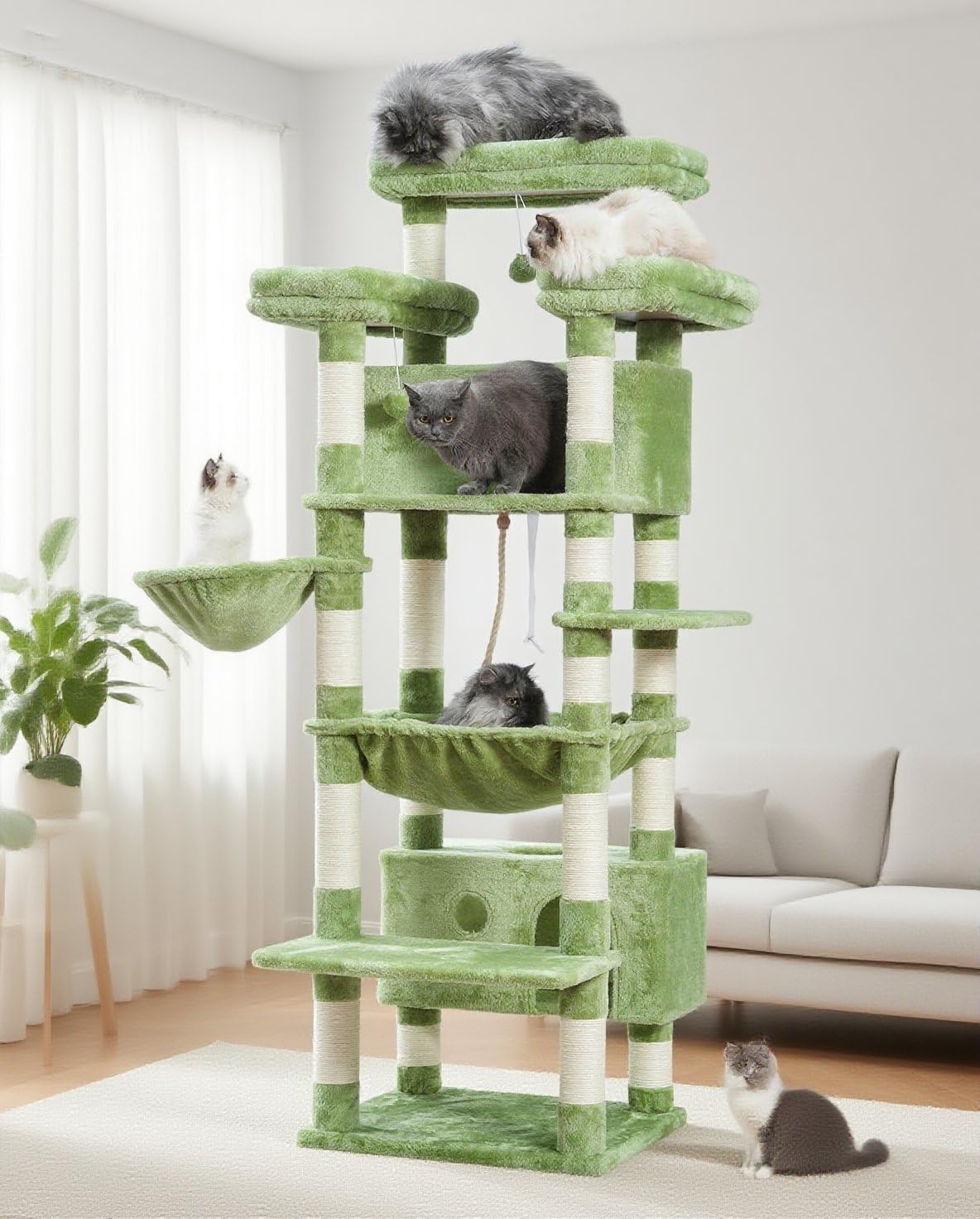 Gitelsnour Cat Tree, 74" Tower for Large Cats, Big Condo & Hammock GCT030W