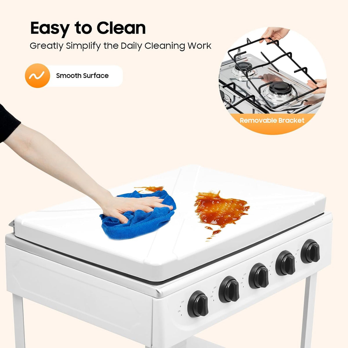 5 Burners Propane Camping Stove, 25 Inch Gas Stove, Natural Propane Stove Stand, Portable Camping BBQ Cooker with Storage Rack, 8500BTUs for Stir-frying Grilling Backyard Cooking (5 White)