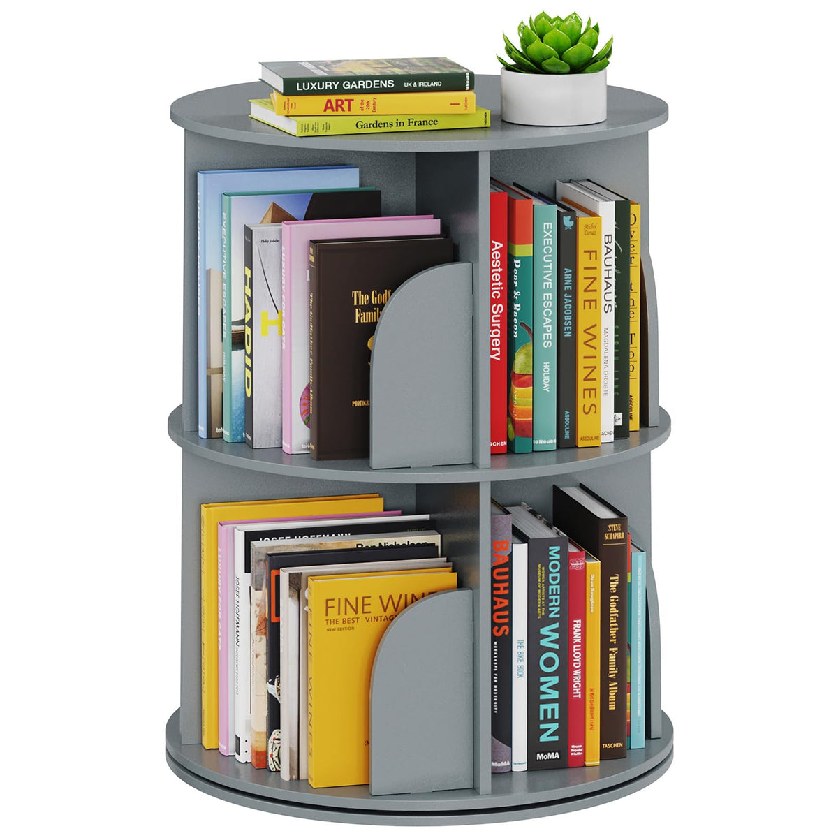 SpaceAid 4 Tier Rotating Bookshelf Tower, Spinning Bookcase Lazy Susan, Revolving 360 Book Shelf Storage Round Carousel, Vertical Rotate Turning Spiral Corner Organizer, White