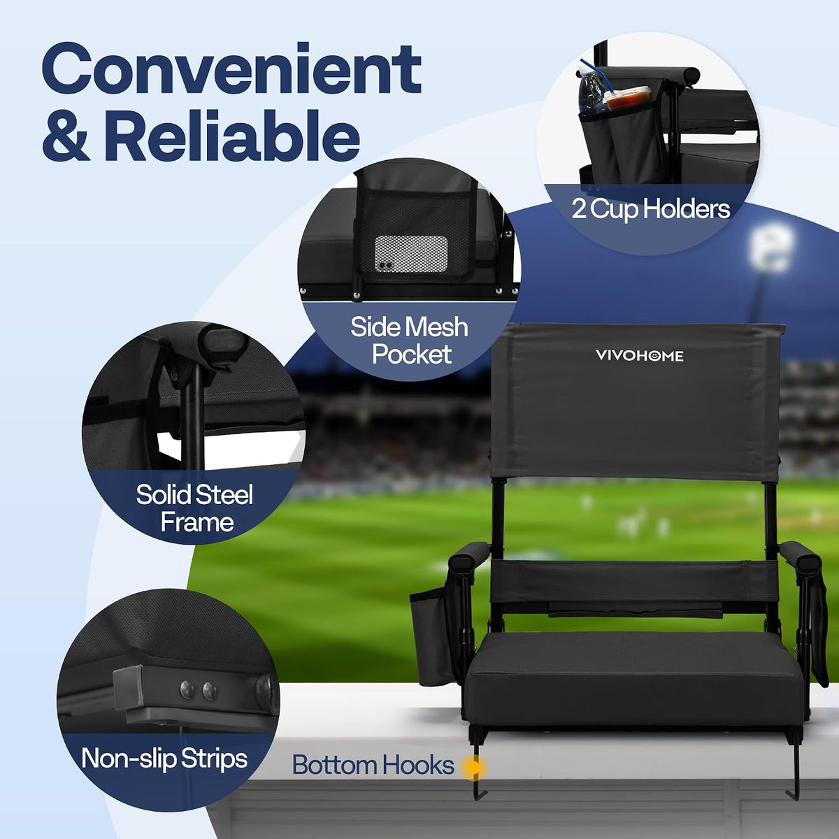 VIVOHOME Adjustable High Back Stadium Seats with Back Support and Cushion
