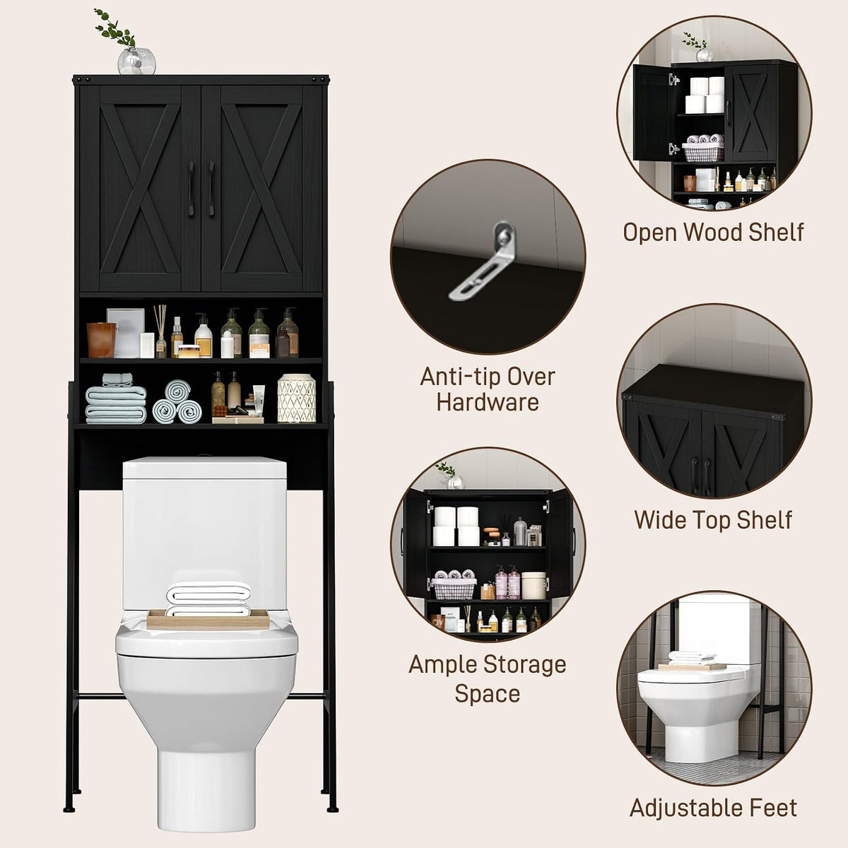 Vabches Metal Frame Over The Toilet Storage Cabinet, Black
