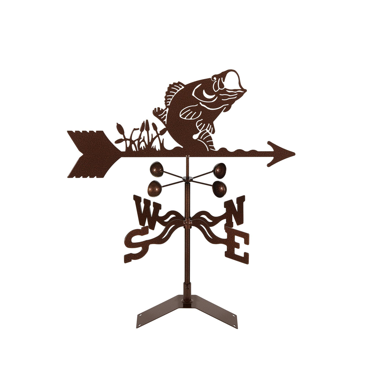 EZ Vane Steel Bass Weathervane with Wind Cups — 4-Sided Mount