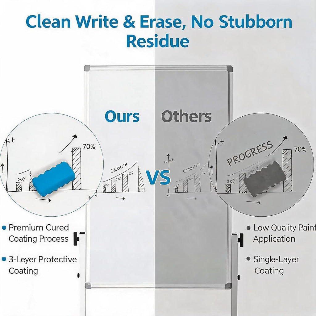 40x28 Rolling Whiteboard with Stand, Double Sided Magnetic Dry Erase Board on Wheels, Mobile Freestanding White Board for Office, Classroom & Home Use
