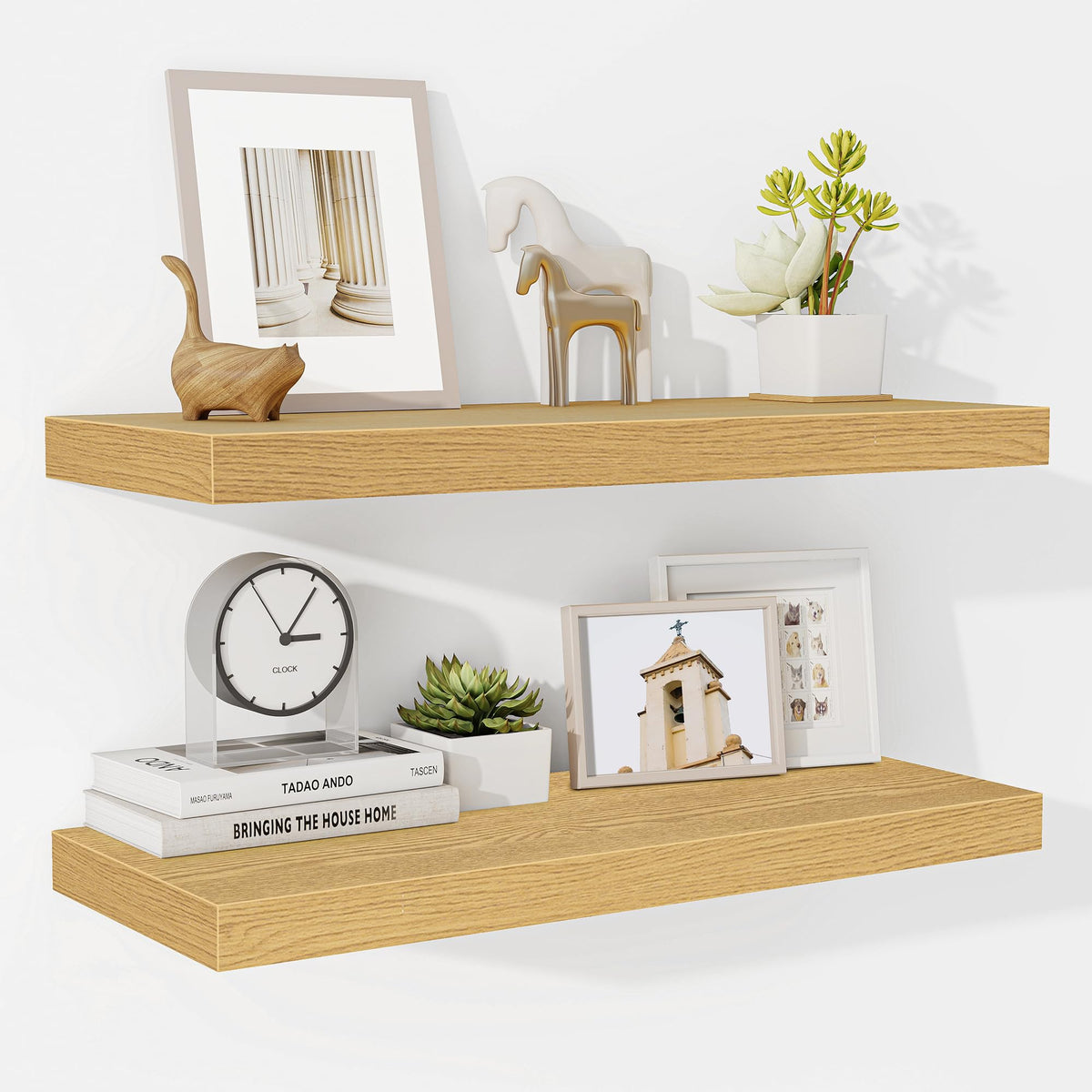 Fun Memories Floating Shelves - 2 Pack 12 Inch Rustic Wooden Wall Shelves - Extra Deeper & Thicker Wall Mounted Storage Shelf for Living Room, Kitchen, Farmhouse - 36" W x 12" D x 1.8" H - Brown