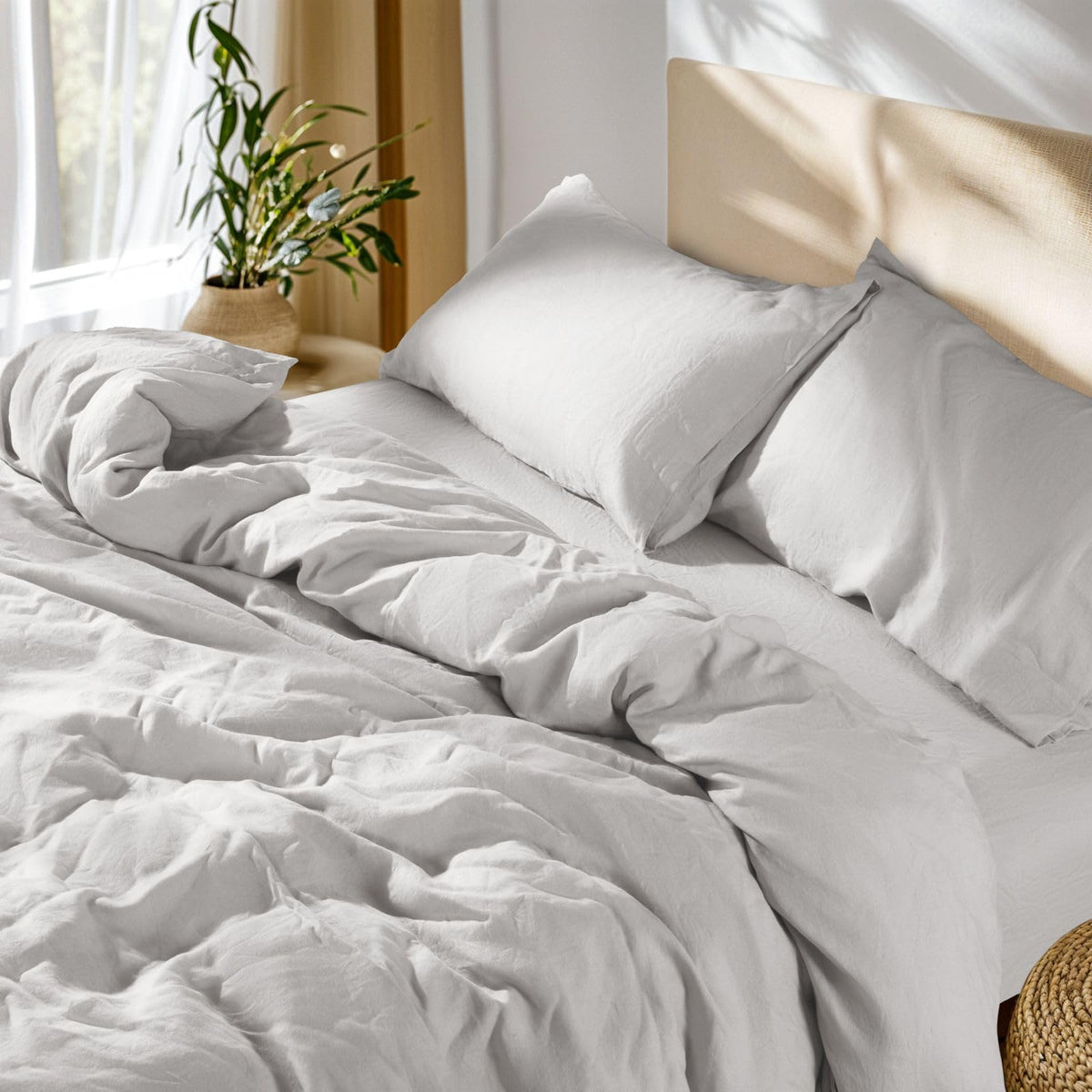 SONORO KATE 100% French Linen King Duvet Cover Set,Zipper Closure,3PC
