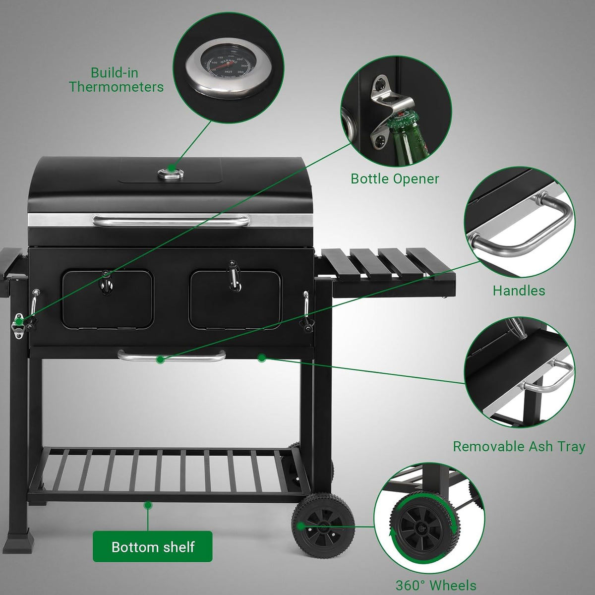 Outvita Extra Large Charcoal BBQ Grill, Two Individual Charcoal Tray