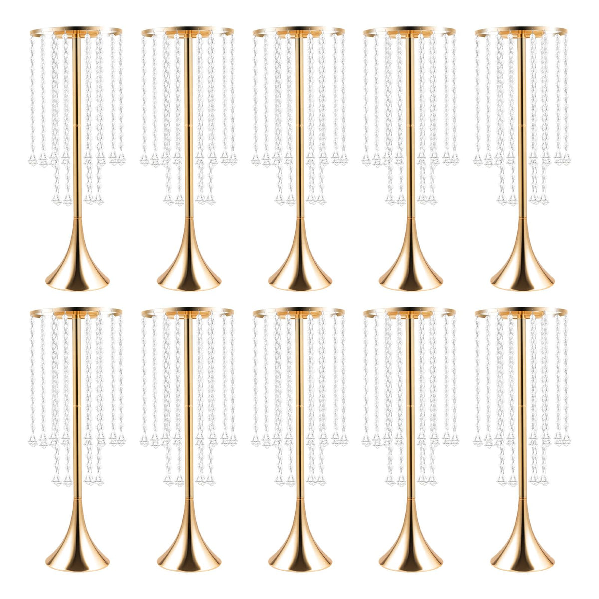 Wedding Centerpieces Gold Vases,10PCS Metal Flower Candle Holder with Sparkling Crystal Beads,Crystal Flower Vase Metal Flowers Stand for Party Tables Decorations (10PCS-Gold-14cm)