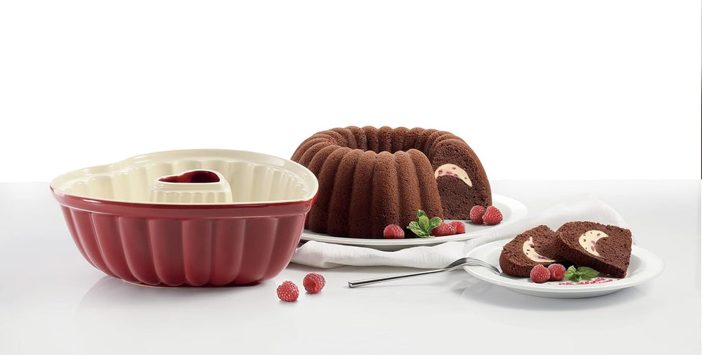 Tescoma - 622212 Delìcia Cake Tins with Heart Shaped Donut Mould, Ceramic, Dishwasher Safe, Red and White