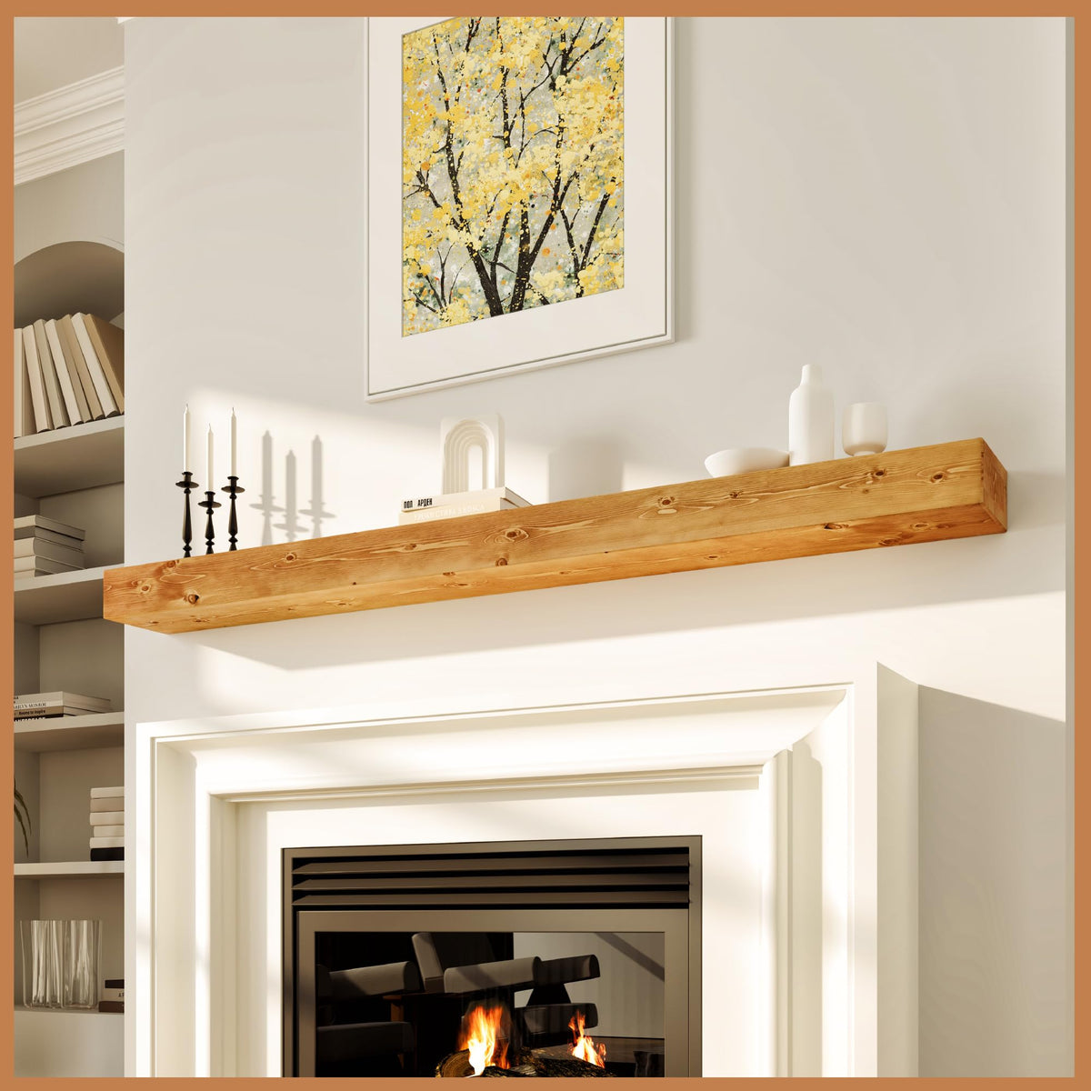 Avana Fireplace Mantel - Wall-Mounted Mantles for Over Fireplace - Farmhouse Fireplace Mantle Shelves - Handcrafted Wood Fireplace Mantels - Floating Mantel 72 Inches X 8 X 5 - Rustic Natural