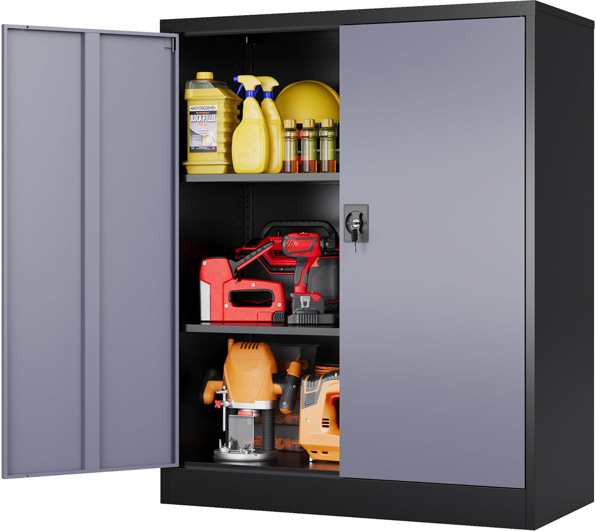 SISESOL Small Metal Storage Cabinet with Doors and Shelves,36 inch Black Locking Garage Cabinet,Lockable Short Steel Cabinets for Home,Office,Shop,Garage