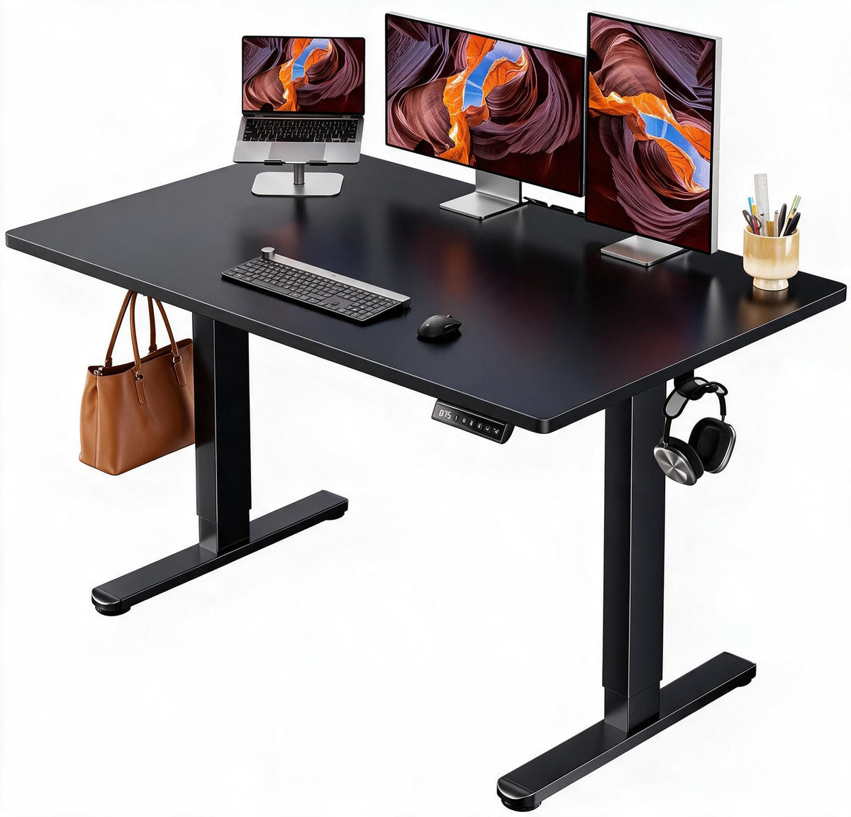 ErGear Height Adjustable Electric Standing Desk, 48 x 24 Inches Sit Stand up Desk, Memory Computer Home Office Desk, Vintage Brown