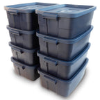 Rubbermaid Roughneck Tote 18 Gal, 6 Pack, Made in USA, Dark Indigo Metallic, Rugged Plastic Stackable Storage Bins with Lids and Handles