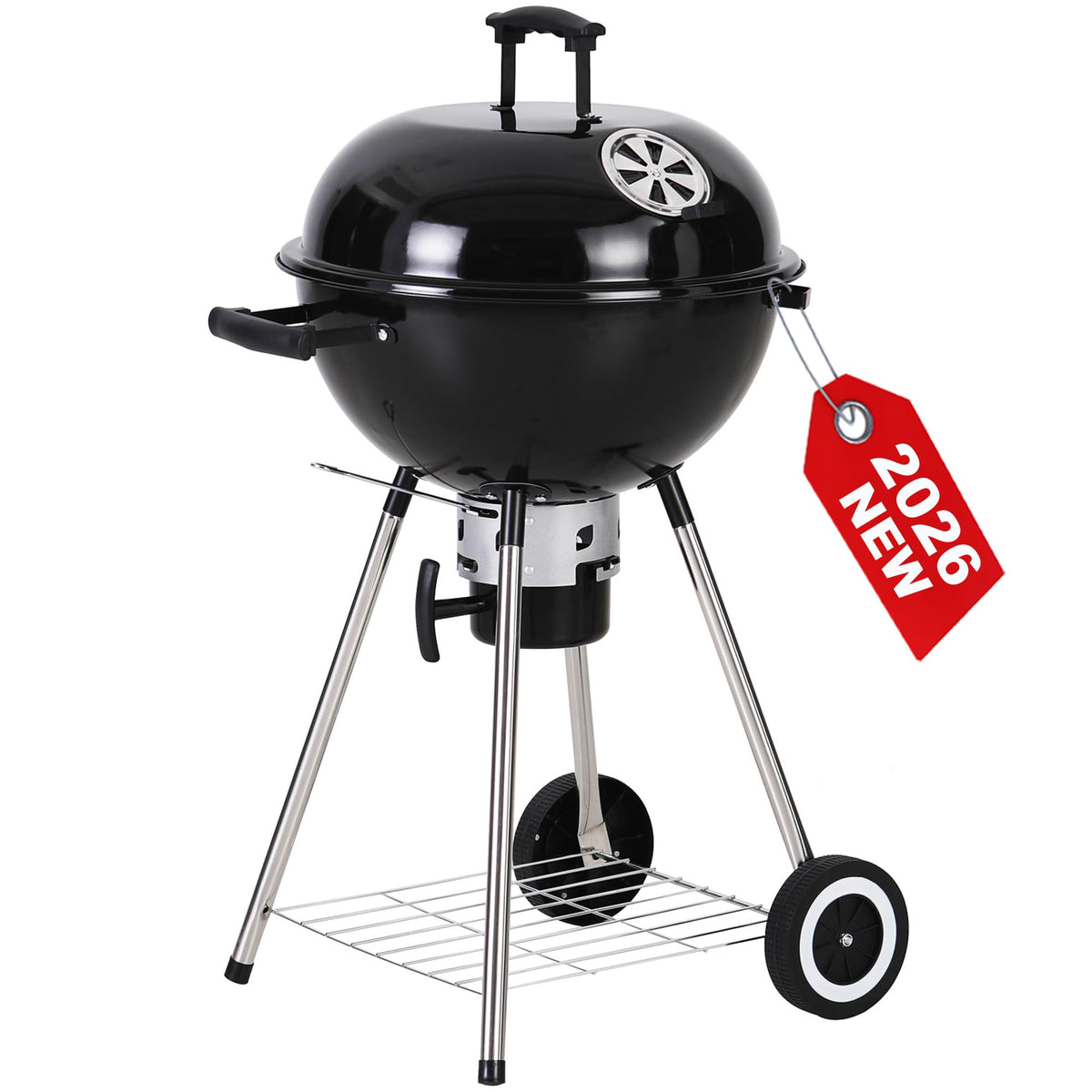 22 inch Kettle Charcoal BBQ Grill with Wheels for Outdoor Cooking