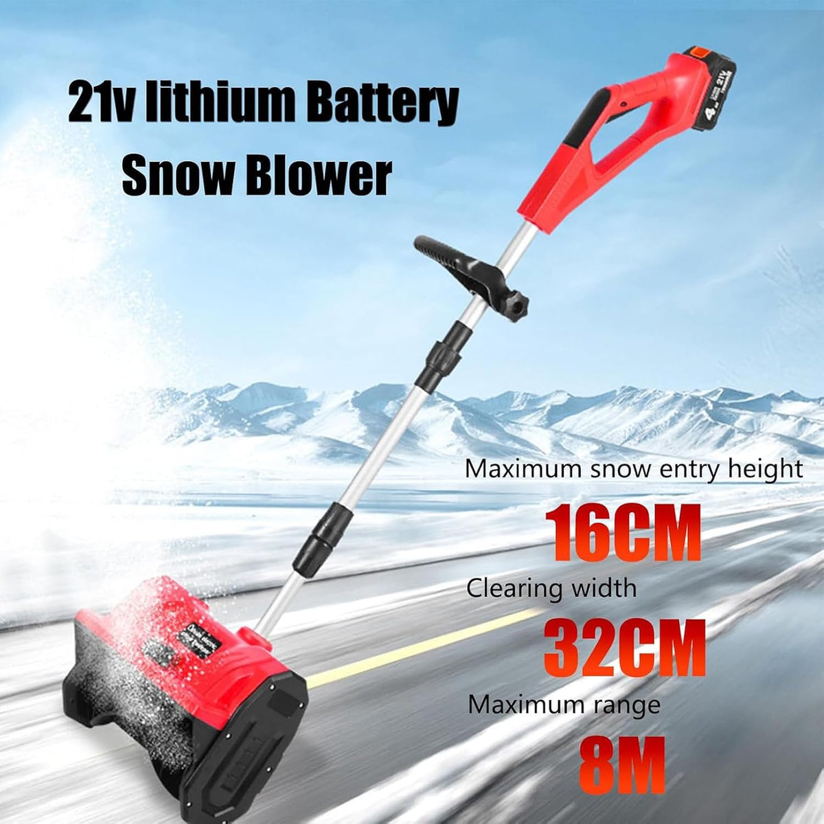Lightweight Cordless Electric Snow Shovel with Directional Plate, Battery Powered 33000r/min Snow Blower Thrower & Adjustable Front Handle, for Driveway Deck Blue